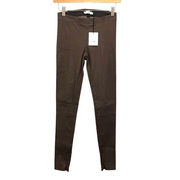 Vince Womens Lamb Leather Slim Ankle Zip Low Rise Legging Pants Brown XS NWT $99 - Picture 2 of 14